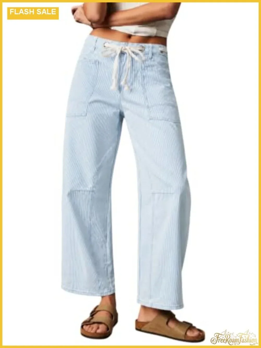 Kedera Striped Barrel Jeans Women Y2K Wide Leg Denim Pants Drawstring Sailor